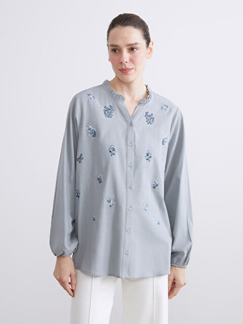 LCW Grace Fırfırlı Kaçık Yaka Çiçekli Kadın Gömlek - W5GB99Z8-R2L