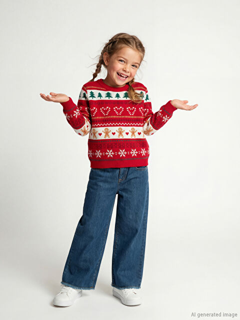 LCW Kids Yılbaşı Temalı Kız Çocuk Kazak - W5GF38Z1-MMQ