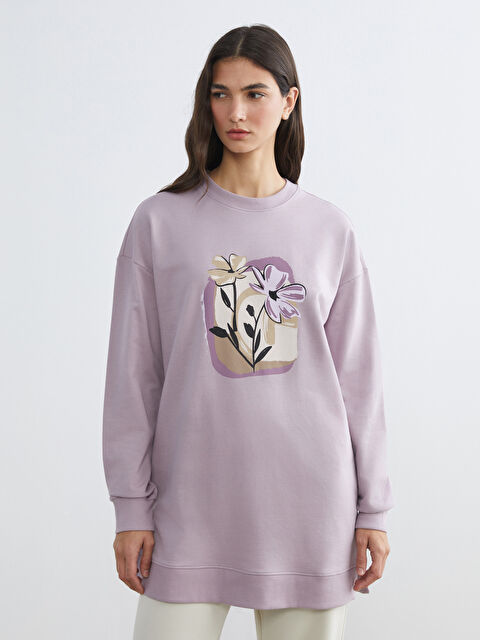 LCWAIKIKI Basic Çiçekli Oversize Kadın Sweatshirt Tunik - W5GF44Z8-GCW