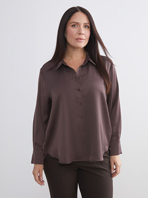 LCWAIKIKI Classic Oversize Saten Kadın Gömlek - W5GF46Z8-CT9