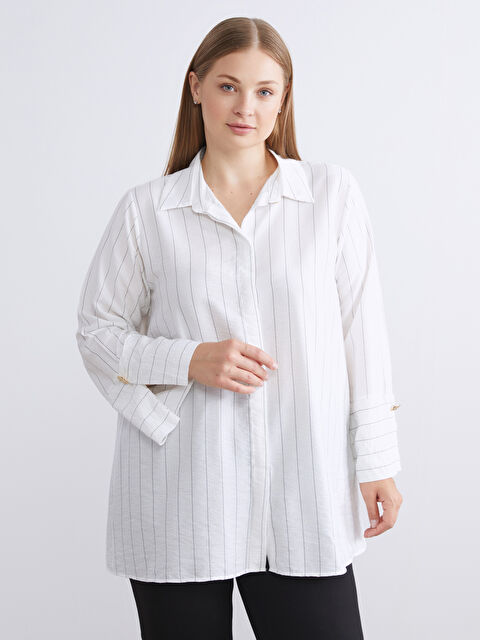 LCWAIKIKI Classic Büyük Beden Çizgili Kadın Gömlek Tunik - W5GF47Z8-LEG