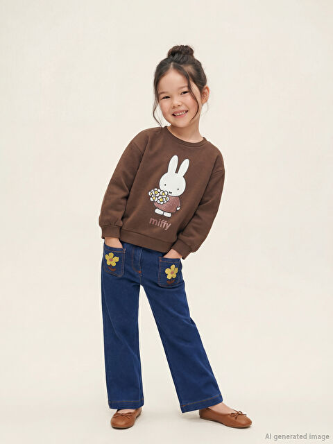 LCW Kids Çiçek Nakışlı Kız Çocuk Jean Pantolon - W5GG92Z1-309