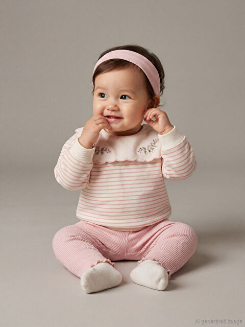 LCW baby Bebe Yaka Kız Bebek Sweatshirt ve Tayt - W5GJ04Z1-LRB