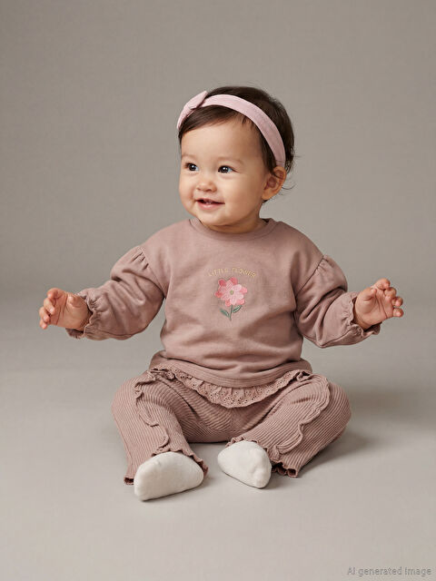 LCW baby Bisiklet Yaka Kız Bebek Sweatshirt ve Tayt - W5GJ10Z1-RCK