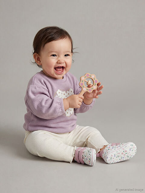 LCW baby Bisiklet Yaka Çiçekli Kız Bebek Sweatshirt ve Tayt 2'li - W5GJ45Z1-GCW