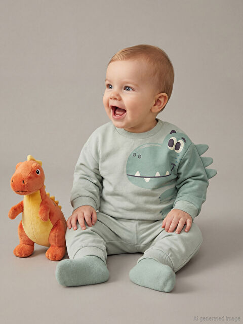 LCW baby Dinozor Baskılı Erkek Bebek Eşofman Takımı - W5GK69Z1-ZEM