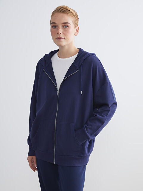 LCW Modest Kapüşonlu Oversize Kadın Fermuarlı Sweatshirt - W5GM81Z8-HFH