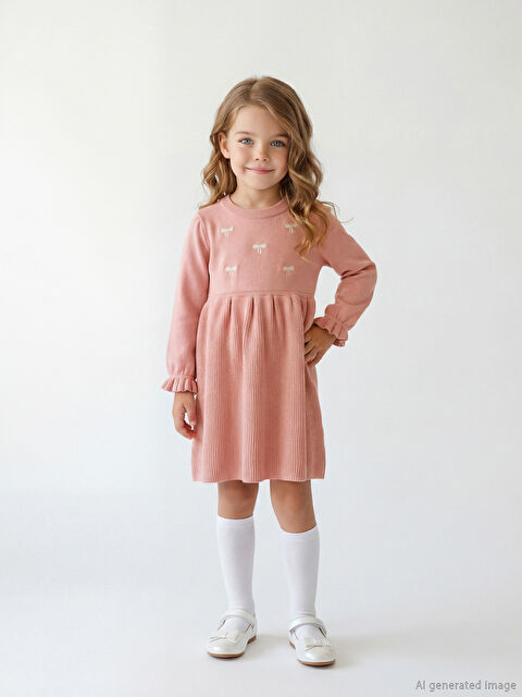 LCW Kids Standart Kalıp Nakışlı Kız Bebek Triko Elbise - W5GQ10Z1-GED