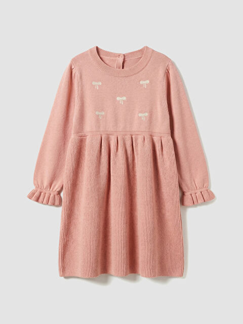 LCW Kids Standart Kalıp Nakışlı Kız Bebek Triko Elbise - W5GQ10Z1-GED