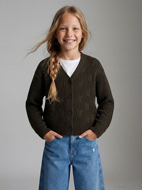 LCW Kids V Yaka Kız Çocuk Triko Hırka - W5GQ97Z4-ZLE