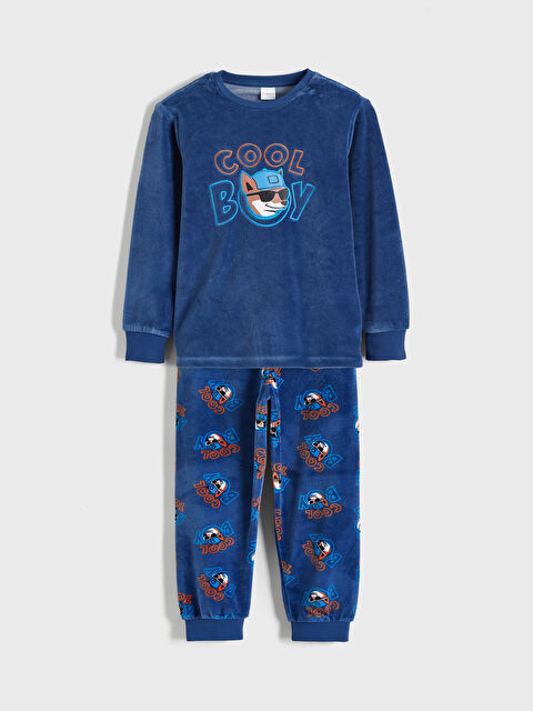 LCW Kids Bisiklet Yaka Kadife Erkek Çocuk Pijama Takımı - W5GS29Z4-R4B