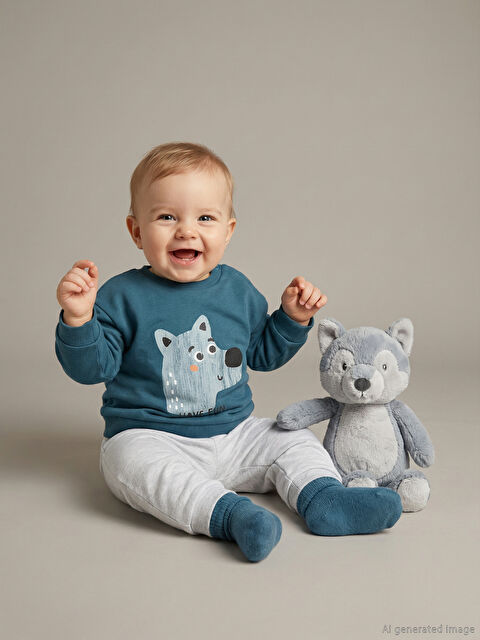 LCW baby Uzun Kollu Baskılı Erkek Bebek Sweatshirt ve Pantolon Takım 2'li - W5GY92Z1-VWG