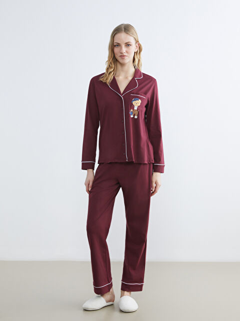 LCW DREAM Gömlek Yaka Ayı Teddy Baskılı Kadın Pijama Takımı - W5H053Z8-HRW
