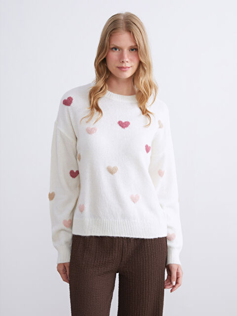 LCW ECO Bisiklet Yaka Desenli Kadın Triko Kazak - W5H436Z8-R9J