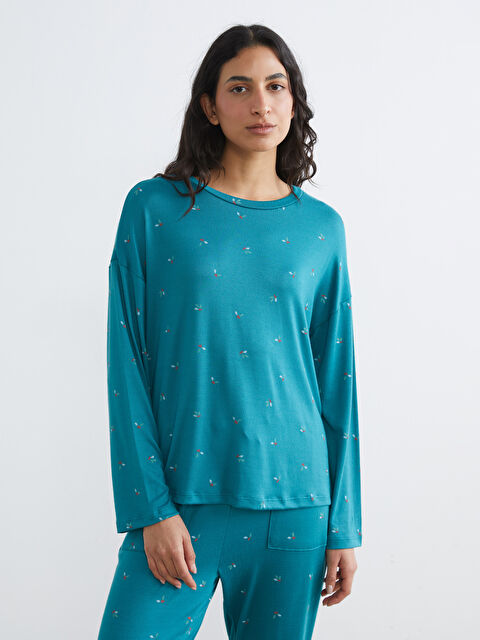 LCW DREAM Bisiklet Yaka Desenli Kadın Pijama Takım - W5H445Z8-LU3