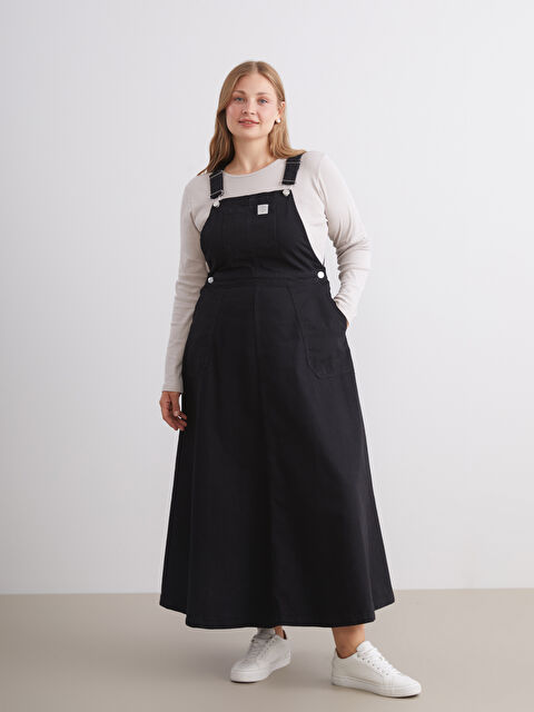 LCW Modest Kare Yaka Jean Salopet Elbise - W5H967Z8-326