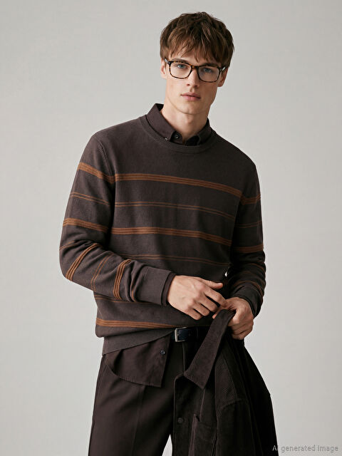 LCWAIKIKI Classic Crew Neck Striped Men's Knitwear Sweater - W5HC54Z8-CZR