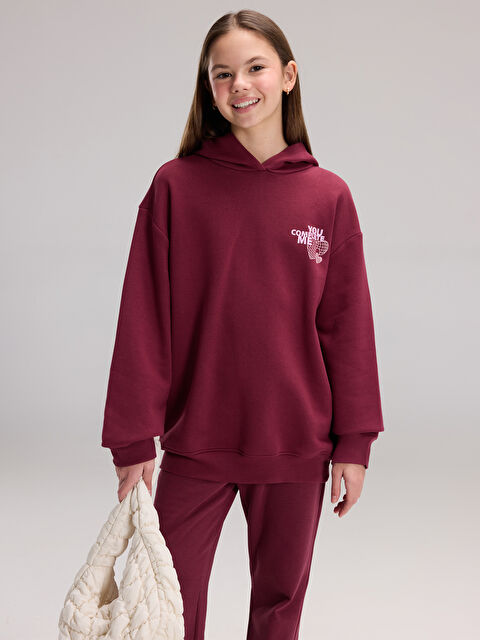 LCW Kids Kapüşonlu Kız Çocuk Kalın Sweatshirt - W5HE84Z4-YNM