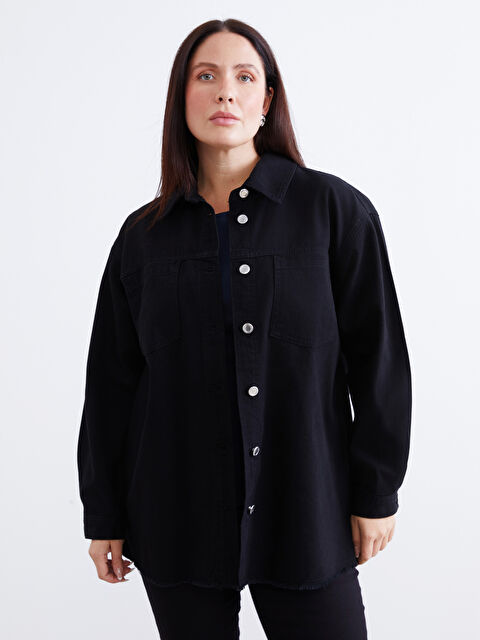 LCWAIKIKI Classic Gömlek Yaka Oversize Kadın Jean Ceket - W5HI99Z8-J0F