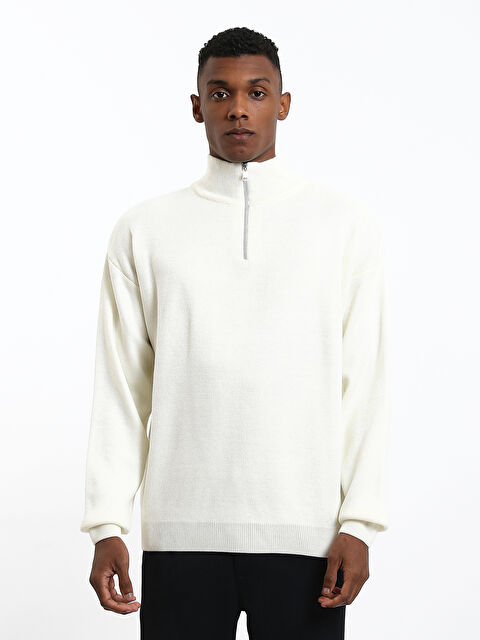 XSIDE Zippered Funnel Neck Men's Knit Sweater - W5HN90Z8-FDU