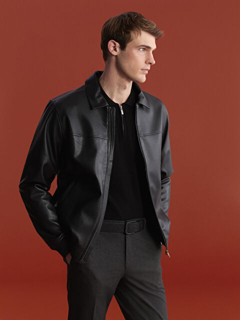 LCWAIKIKI Classic Standart Kalıp Erkek Deri Görünümlü Mont - W5HO38Z8-CVL