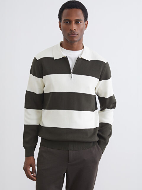 LCW Vision Polo Yaka Çizgili Erkek Triko Kazak - W5HP00Z8-CZE