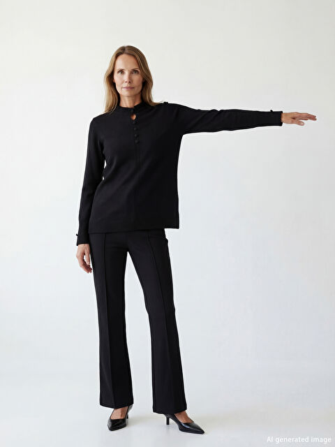 LCW Grace Fırfırlı Dik Yaka Kadın Triko Kazak - W5HS75Z8-CVL