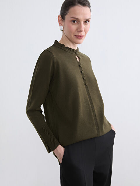 LCW Grace Fırfırlı Dik Yaka Kadın Triko Kazak - W5HS75Z8-CW6