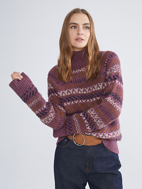 LCW ECO Yarım Balıkçı Yaka Desenli Kadın Triko Kazak - W5HV65Z8-MMA