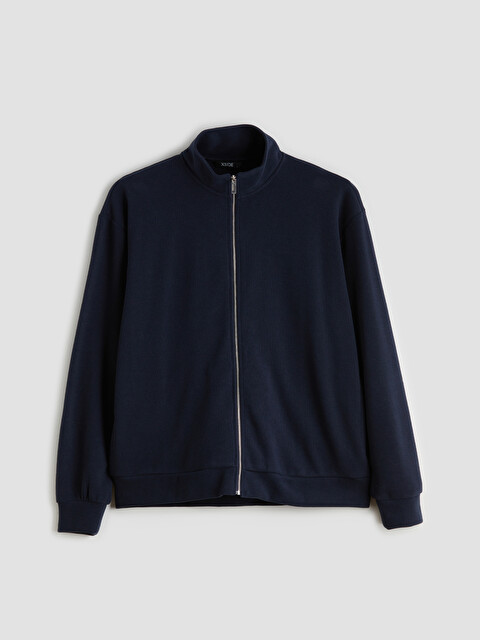 XSIDE Lacivert Rahat Kalıp Dik Yaka Erkek Fermuarlı Sweatshirt