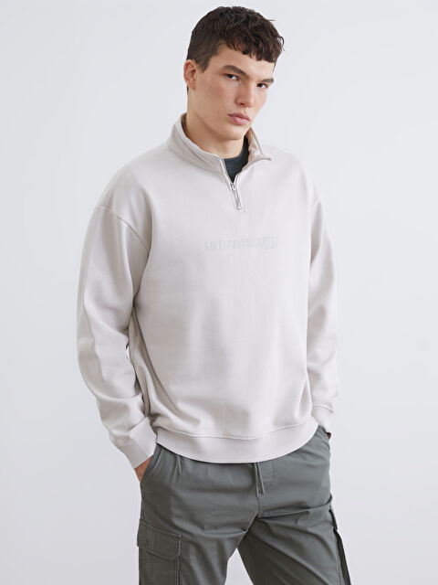 XSIDE Funnel Neck Printed Men's Thick Sweatshirt - W5I175Z8-ZLC