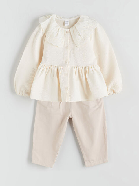 LCW baby Bebe Yaka Kız Bebek Bluz ve Pantolon 2'li Takım - W5I327Z1-ZNQ