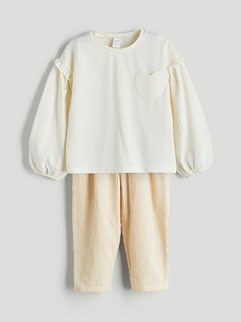 LCW baby Bisiklet Yaka Kız Bebek Tişört ve Pantolon 2'li - W5I339Z1-ZNQ