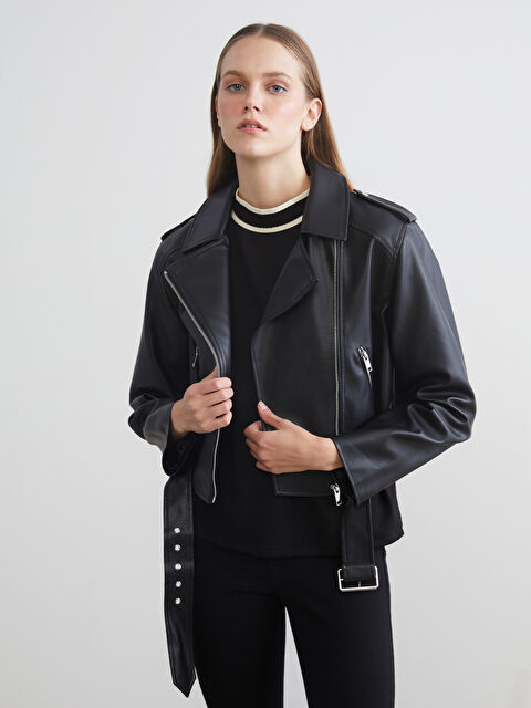 LCW ECO Gömlek Yaka Kadın Deri Görünümlü Ceket - W5I761Z8-CVL