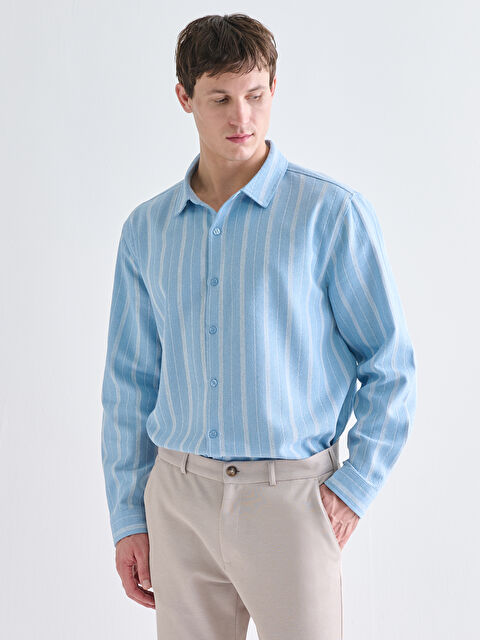 LCW ECO Regular Fit Striped Men's Shirt - W5ID71Z8-LEN