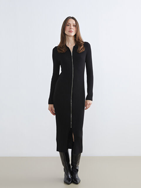 LCWAIKIKI Classic Polo Yaka Fitilli Triko Elbise - W5ID91Z8-CVL