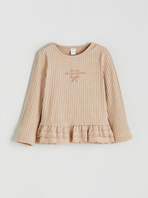 LCW Kids Bisiklet Yaka Fisto Detaylı Kız Çocuk Tişört - W5IE43Z1-D3C