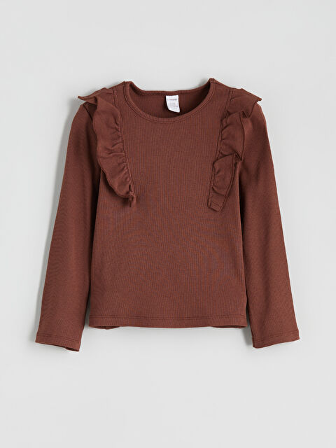 LCW Kids Bisiklet Yaka Uzun Kollu Fırfırlı Kız Çocuk Tişört - W5IF75Z1-HHA