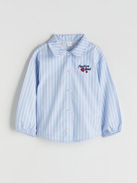 LCW Kids Nakışlı Uzun Kollu Çizgili Kız Çocuk Gömlek - W5II21Z1-LEN