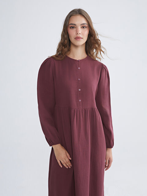 LCW Modest Bisiklet Yaka Dokulu Müslin Pileli Elbise - W5IJ09Z8-D7G