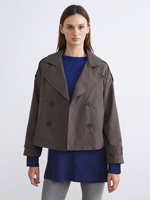 LCW Vision Kruvaze Yaka Oversize Kadın Trençkot - W5IJ11Z8-CT9