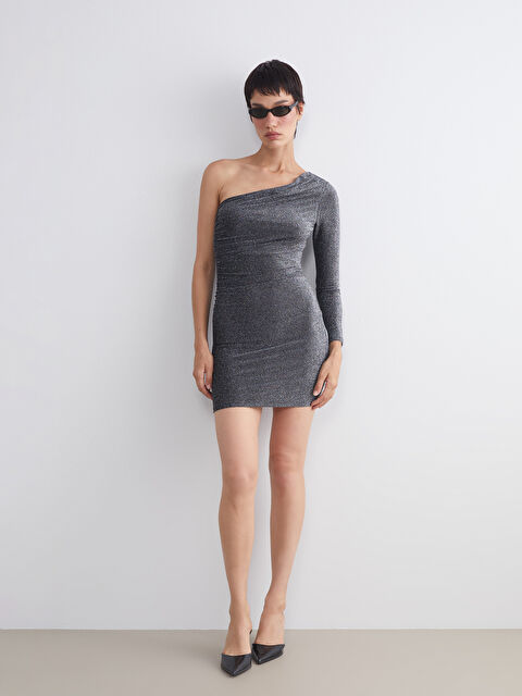 LCW Vision One Shoulder Shiny Look Mini Dress - W5IK93Z8-CVL