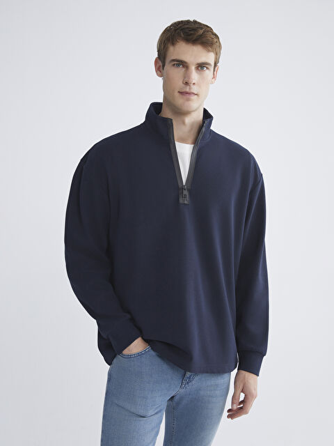 LCW ECO Fermuarlı Dik Yaka Uzun Kollu Erkek Sweatshirt - W5IM04Z8-CRP