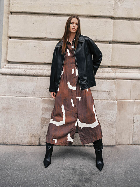 LCW Modest Batik Desenli Gömlek Elbise - W5IM39Z8-LQY