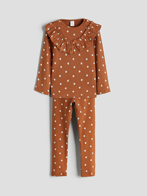 LCW ECO Bisiklet Yaka Baskılı Kız Çocuk Sweatshirt ve Tayt 2'li - W5IM93Z1-LQY