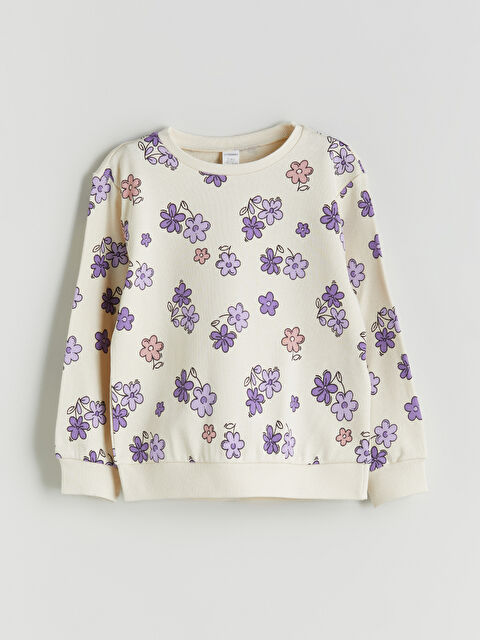 LCW Kids Bisiklet Yaka Çiçekli Kız Çocuk Kalın Sweatshirt - W5IP16Z1-LQA