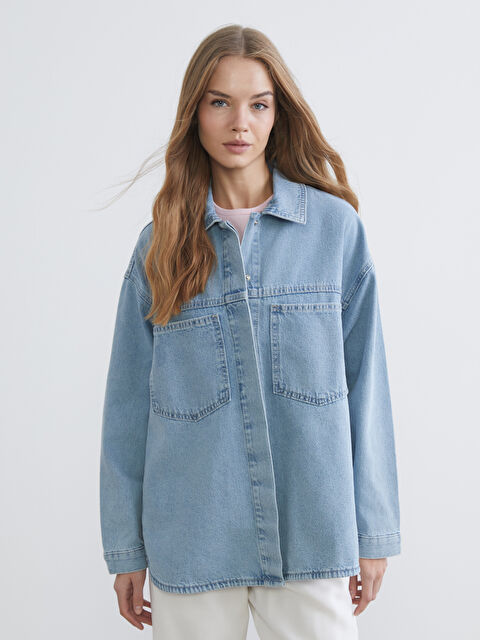 XSIDE Collared Neck Women's Denim Jacket - W5IR39Z8-S54