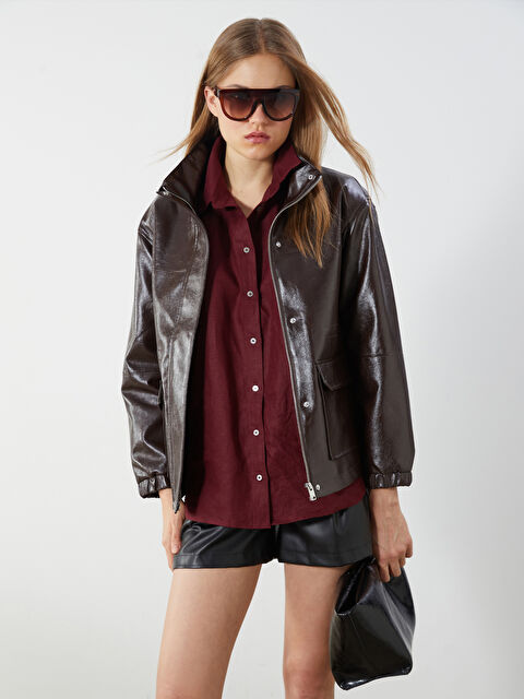 LCW Vision Dik Yaka Kadın Deri Görünümlü Ceket - W5IT36Z8-CT9