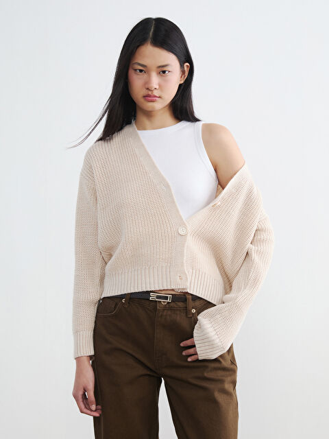 LCWAIKIKI Classic كارديجان تريكو بياقة على شكل حرف V للنساء - W5IV28Z8-QW5