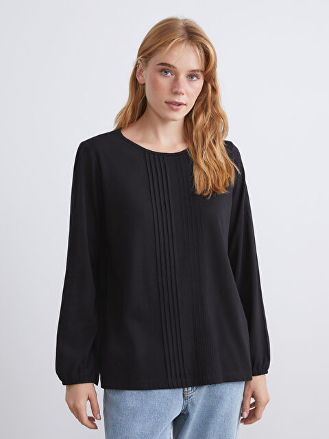 LC WAIKIKI Bisiklet Yaka Dekoratif Dikiş Detaylı Bluz - W5IY18Z8-CVL